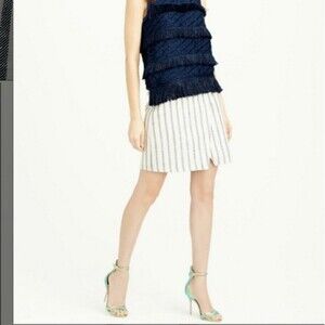 J.Crew navy & natural linen stripe crossover wrap skirt size 12